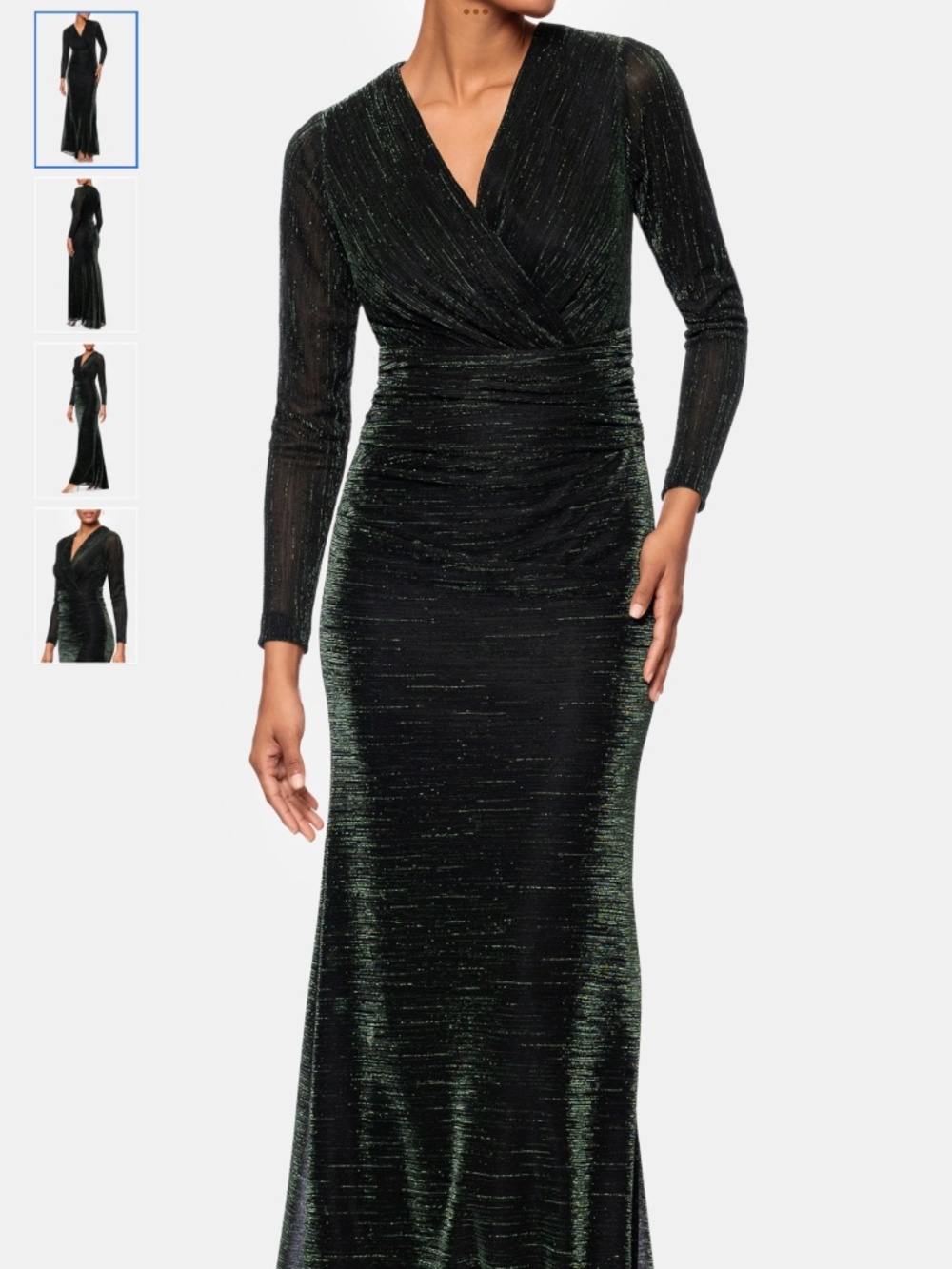Betsy & Adam Metallic Long Sleeve Ruched Gown, size 14